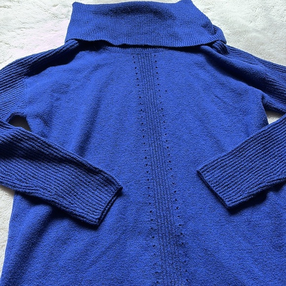 Reitmans Blue Knit Tunic Sweater | Cowl Neck Long Sleeve Cotton Blend Top - Picture 4 of 7
